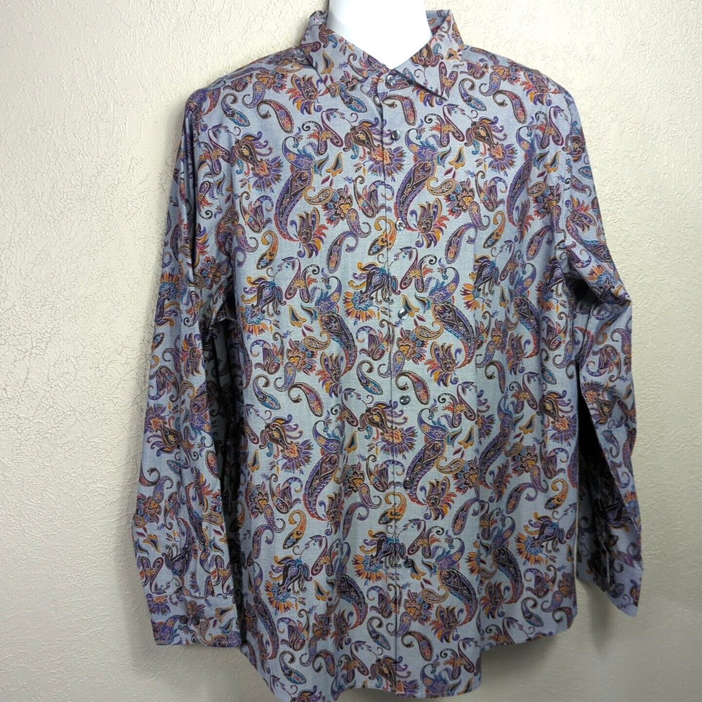 Tasso Elba Shirt Men XL Multicolor Cotton Paisley Button Up Long Sleeve